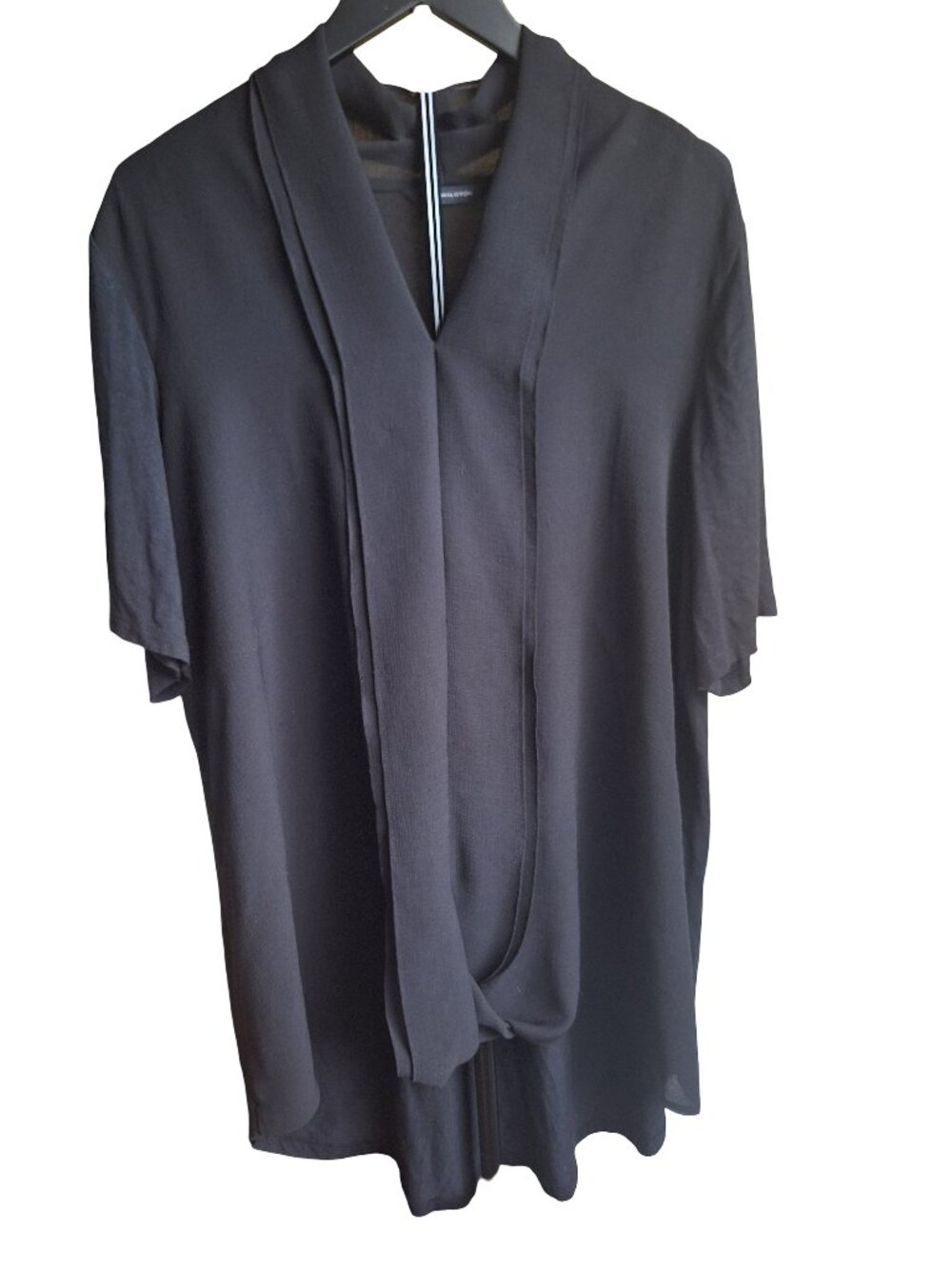 H BY HALSTON Black Draped Twist Front V-Neck Short Sleeve Top Blouse Sz 1X